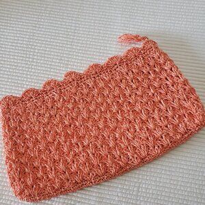 Rattan Straw Clutch Purse Coral 12"x7"  Vintage Zipper Orange Rectangle Party